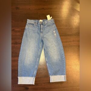 High-rise barrel jeans with cuffed bottom